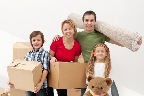 Protective equipment and moving tools used by a Brockley removals team